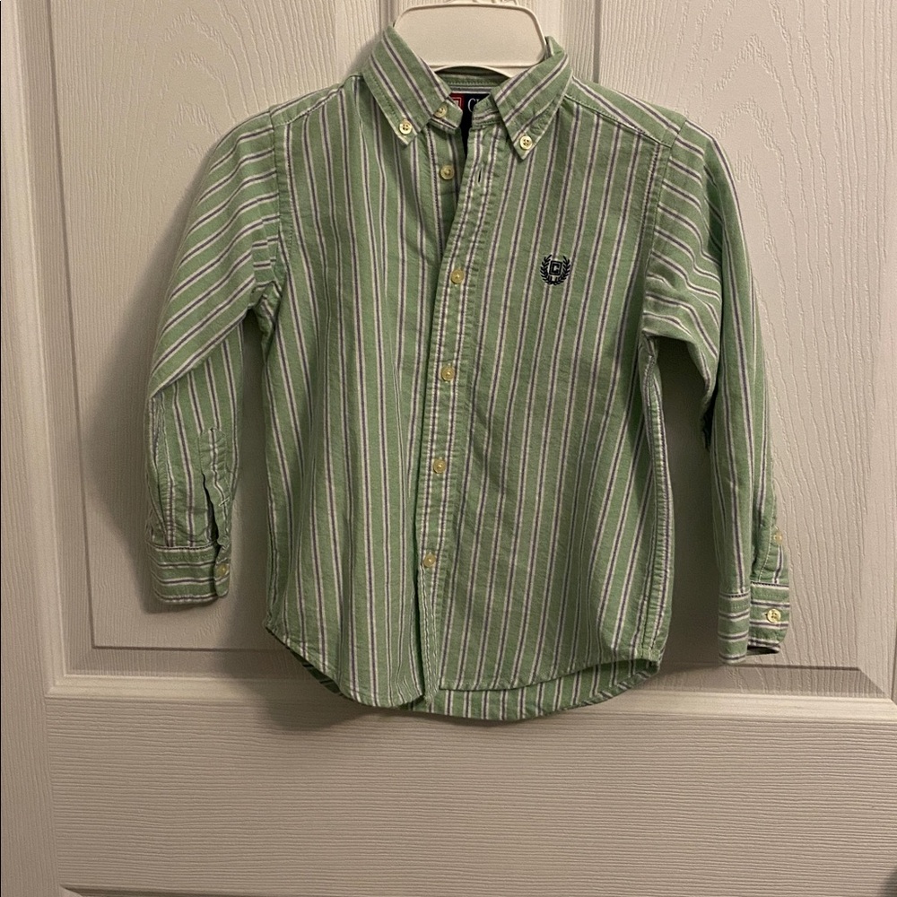 Chaps Green and White Striped Button-Down Shirt